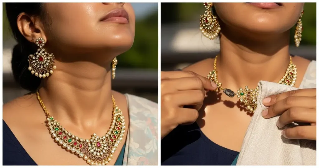 Artificial jewellery care routine steps