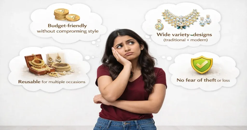 How to choose the perfect bridal artificial jewellery set with a confused bride-to-be thinking about different jewellery options